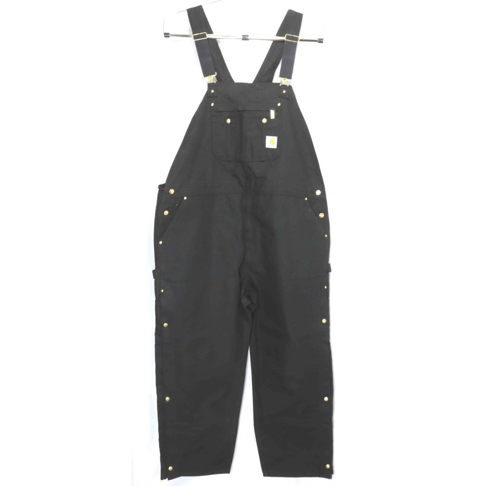 NWT Carhartt Firm Duck Black Loose Fit Zip-to-Thigh Bib Overalls Mens 50 x 30